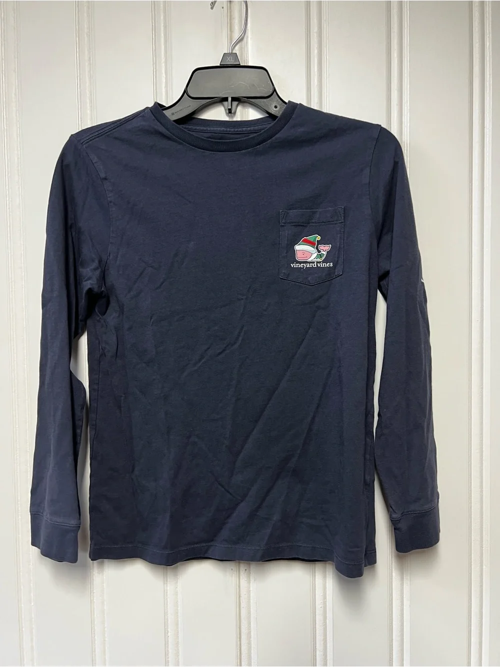 Vineyard Vines Navy Long-Sleeve Tee Whale Patch Boy Medium Merry Christmas